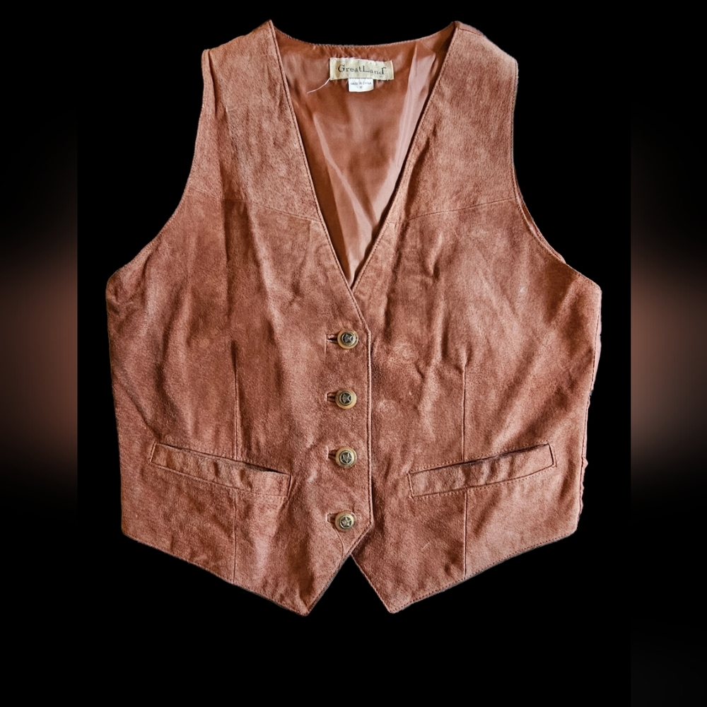 Great Land western cowboy leather brown vest, size M